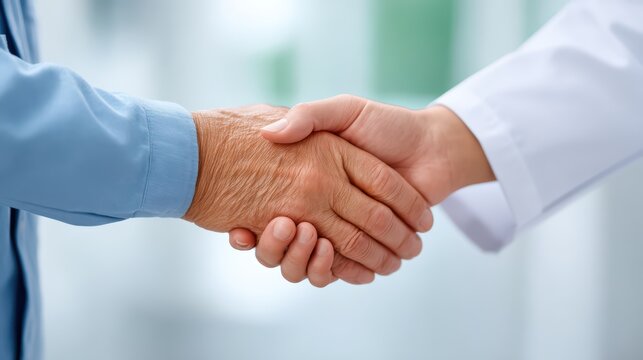 Gentle handshake between doctor and patient in bright space - Powered by Adobe