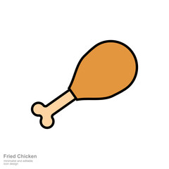 Flat Fried Chicken Drumstick Icon