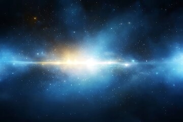 Naklejka premium Cosmic light and stars on a blue and gold nebula background, a celestial scene