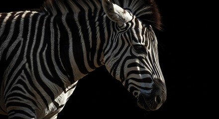 Naklejka premium 黒背景際立つシマウマ 力強い黒白コントラスト