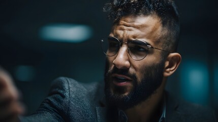 Determined entrepreneur pitching startup idea to investors