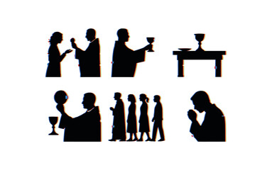 Silhouettes of religious rituals with male and female participants