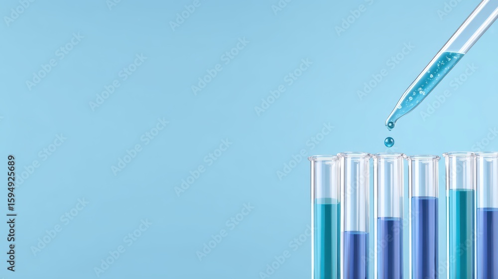 Poster laboratory experiment with pipette and colorful liquids