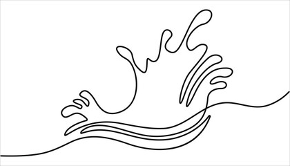 Continuous one line drawing water splashes wave twirl isolated surge blue sparks breaker. One continuous line drawing closeup of fresh and clear splash of water isolated on white background.