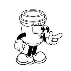Retro character design of coffee cup suprised outline