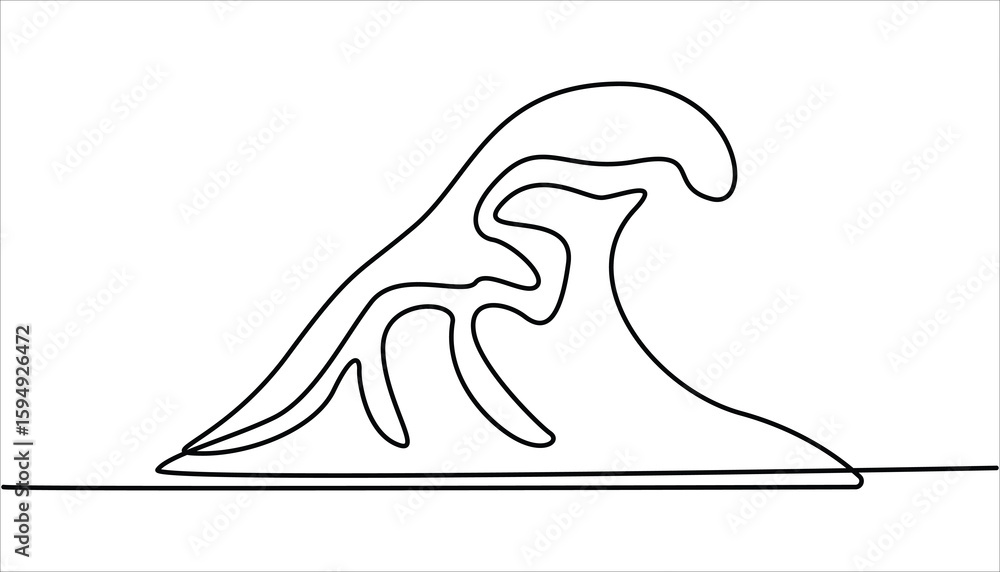 Poster one single line simple ocean wave drawing. sea wave continuous line drawing vector illustration, wav