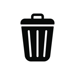 Simple black silhouette of a trash can with lid