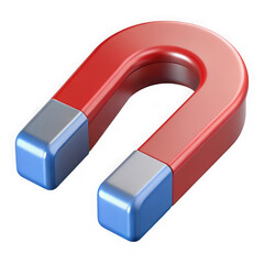 Red and blue u shaped magnet with silver tips isolated on a black background