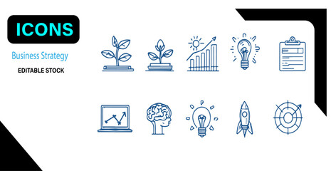 "Business Strategy & Success Line Icons – Hand-Drawn Style"