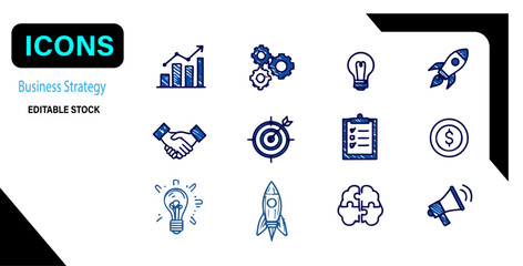 "Business Strategy & Success Line Icons – Hand-Drawn Style"