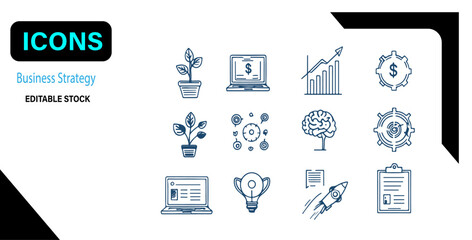 "Business Strategy & Success Line Icons – Hand-Drawn Style"