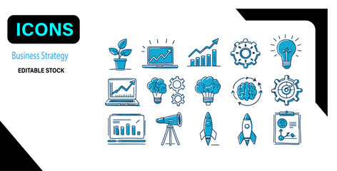 "Business Strategy & Success Line Icons – Hand-Drawn Style"