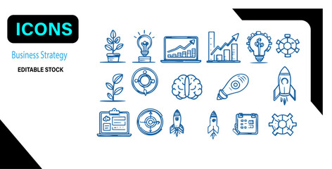 "Business Strategy & Success Line Icons – Hand-Drawn Style"
