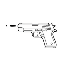 Outline drawing of a handgun firing a bullet