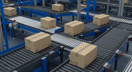 滑らかな動き 箱 流れる コンベヤーベルト 工場風景