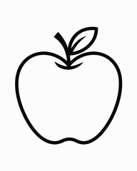Simple outline drawing of a red apple with a leaf and stem