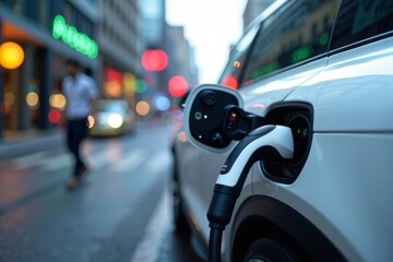 Revolutionary Electric Vehicle Battery Pack and Charging Technology Showcased in Stunning Photo Series Against Urban Futuristic Landscape