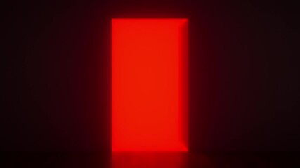 Dark door opens into intense red glow with ambient light spilling onto edges over matte surfaces, for mystery intro