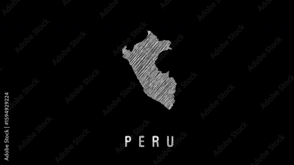Poster peru map appearing with scribble effect on black background