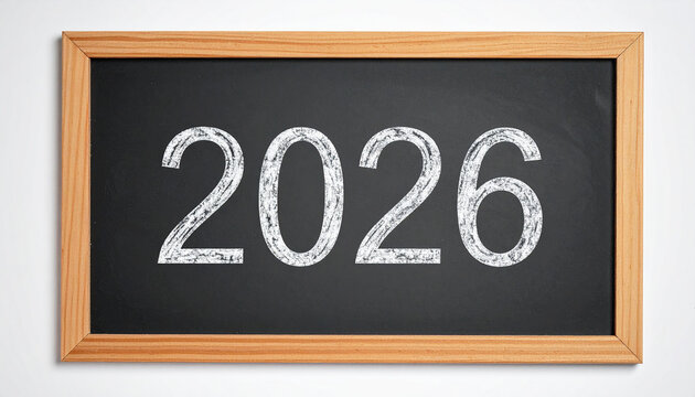 2026 written in chalk on chalkboard. Ideal for educational and academic projects. New Year.