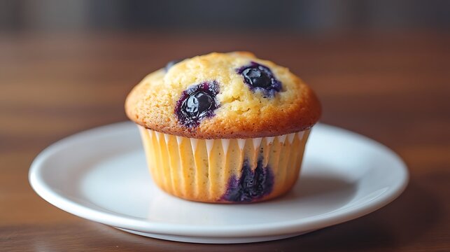 Freshly Baked Blueberry Muffin on a White Plate - Powered by Adobe