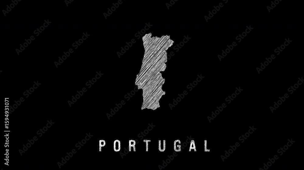 Poster portugal map appearing with scribble effect on black background