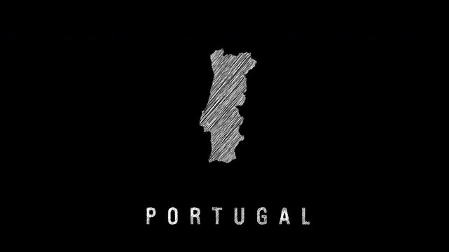 Portugal map appearing with scribble effect on black background