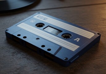 深み青のレトロなカセットテープ 静かに横たわる