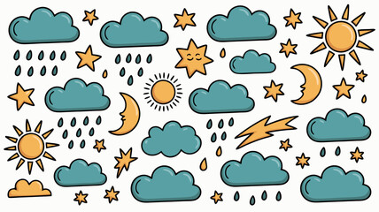 Minimalist Vector SVG Illustration of Weather Elements with Cloud Sun Moon and Stars in Flat Design Style