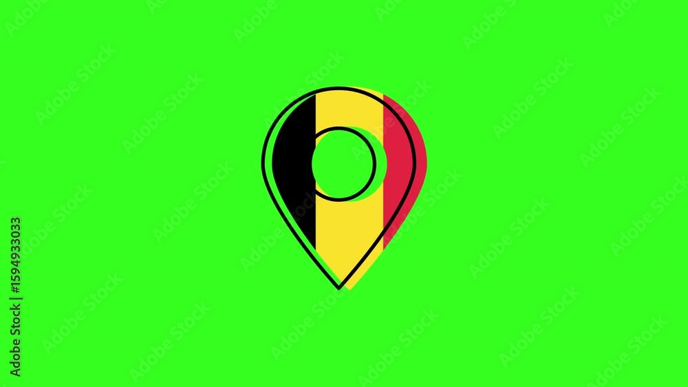 Poster belgium flag inside gps pointer icon on green screen background