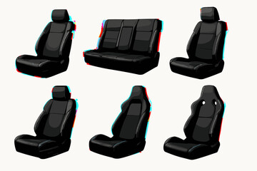 Naklejka premium Glitch effect on various black car seats in 3d design