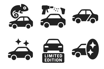 Car detailing icons: chameleon, spray bottle, polish, limited edition