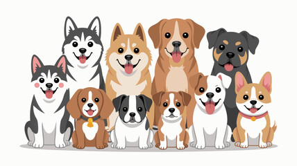 Vector SVG Illustration of Group of Dogs in Flat Modern Style with Bright Colors for Web and Digital Design