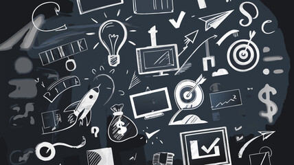 Vector Minimalist SVG Icon Set with Business and Technology Elements in Flat Design Style