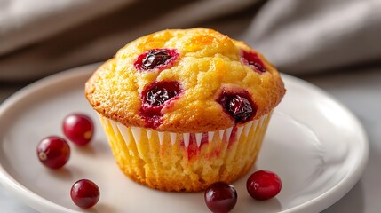 Freshly Baked Cranberry Muffin on a White Plate