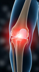 Anatomical 3d illustration depicting knee joint pain and inflammation in human anatomy