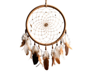 Hanging Dreamcatcher with Feathers and Beads, Transparent Background”