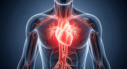 Detailed 3d medical illustration of the human cardiovascular system and arteries