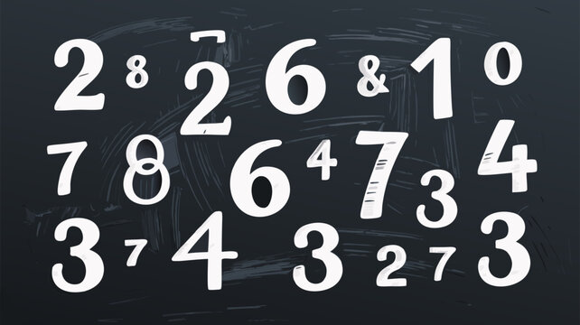 Vector SVG Illustration of Handwritten Numbers in Modern Minimalist Style with White Text on Dark Background