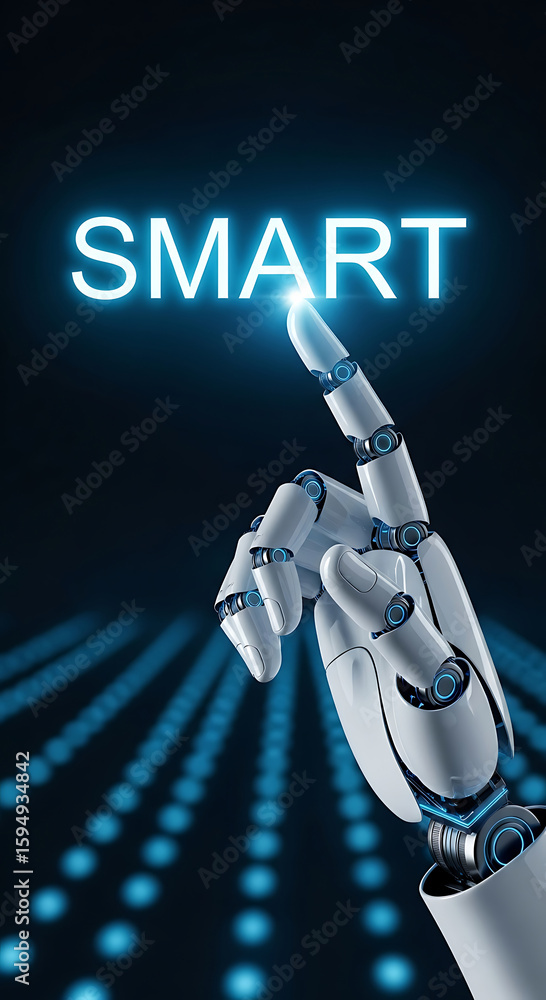 Aufkleber futuristic robotic hand touching the word smart indicating artificial intelligence and innovation