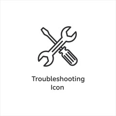 Vector art of troubleshooting icon with tools isolated on white background
