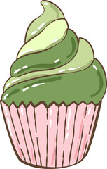 Cute Matcha Tea Clipart Set with Desserts, Drinks, Flowers and Tools in Pastel Green and Pink,  Vector illustration 