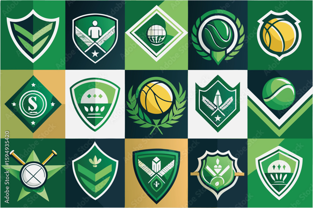 Aufkleber vector art design featuring nine different elements with cmyk and grayscale colors