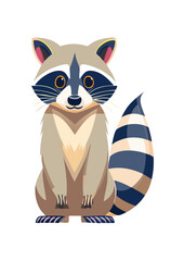 Flat Vector Illustration of a Cute Cartoon Raccoon