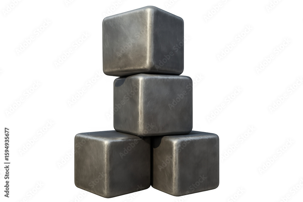 Aufkleber Four metallic cubes balancing on each other on a transparent background, creating a concept of stability and precision