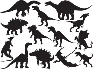 thirteen dinosaurs set isolated on white