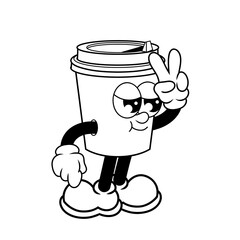 Retro character design of cool coffee cup outline