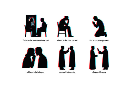 Silhouette illustrations of religious practices and confessions
