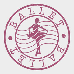 Ballet Stamp. Woman Dance Silhouette Seal. Round Design. Vector Icon. Design Retro Insignia.