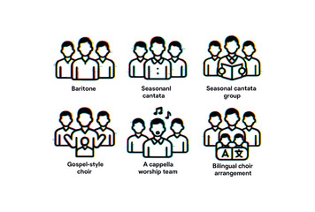Fototapeta premium Choir group icons: baritone, cantata, gospel, a cappella, bilingual